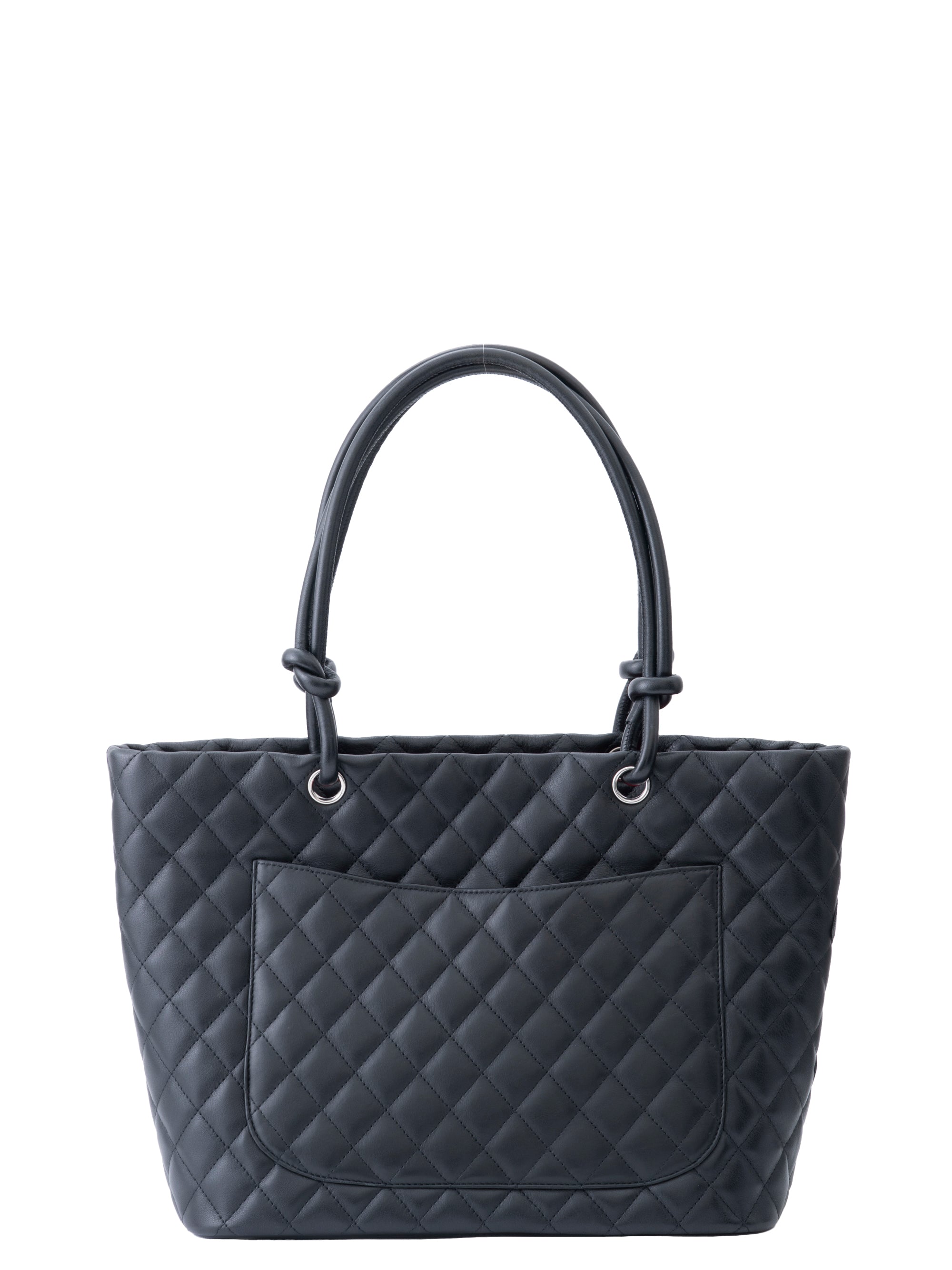 CHANEL Cambon Line Tote Bag Coco Mark Calfskin Black Silver Hardware