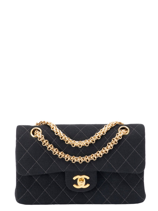 シャネル Wフラップ マトラッセ23 ショルダーチェーンバッグ コットン ブラック ゴールド金具