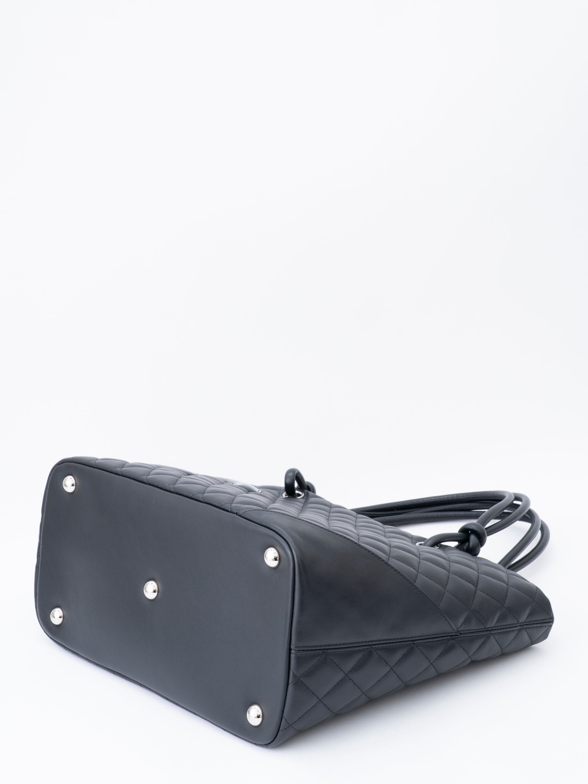 CHANEL Cambon Line Tote Bag Coco Mark Calfskin Black Silver Hardware