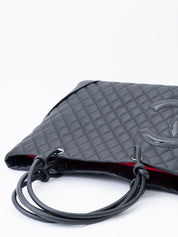 CHANEL Cambon Line Tote Bag Coco Mark Calfskin Black Silver Hardware