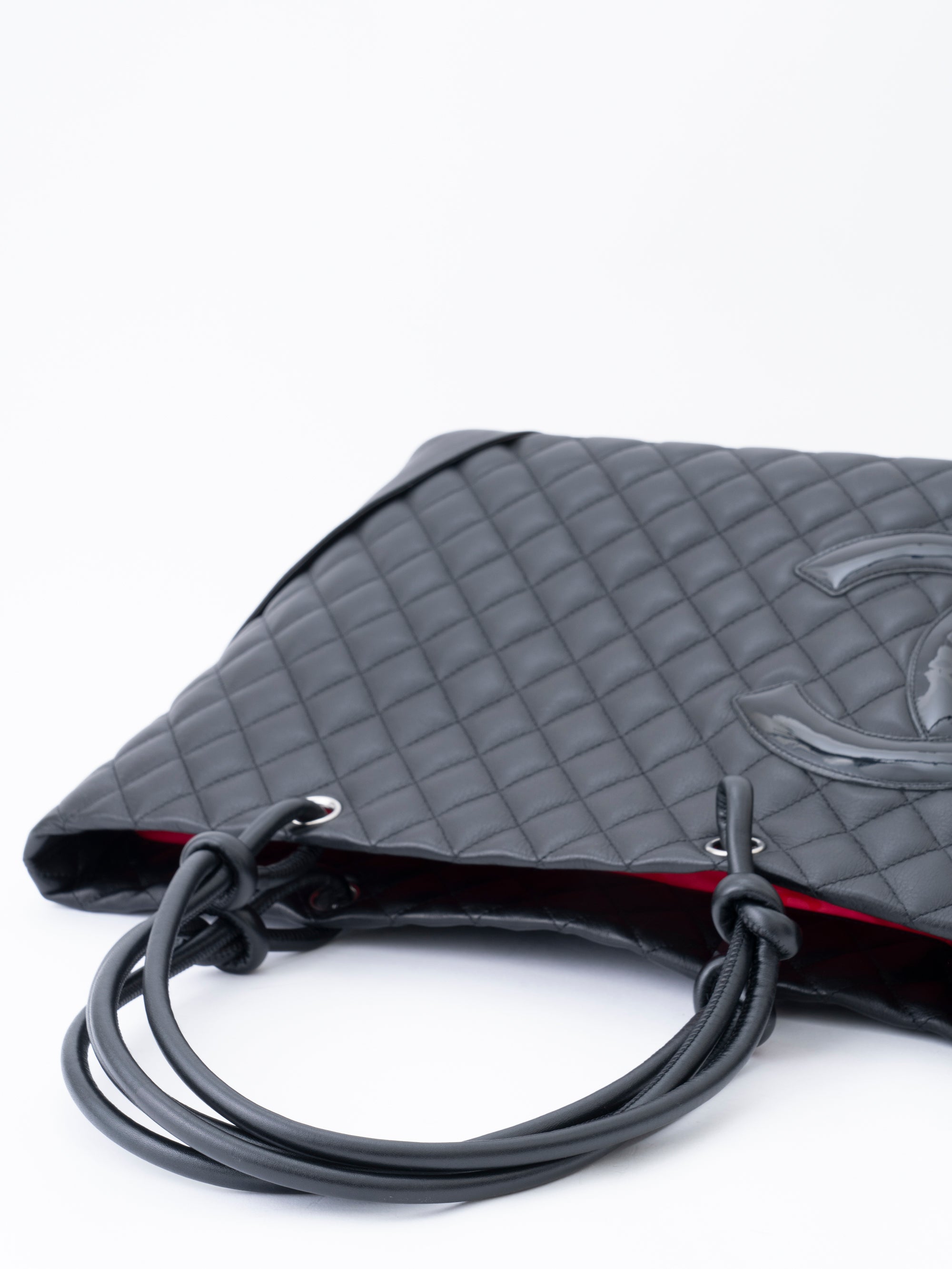 CHANEL Cambon Line Tote Bag Coco Mark Calfskin Black Silver Hardware