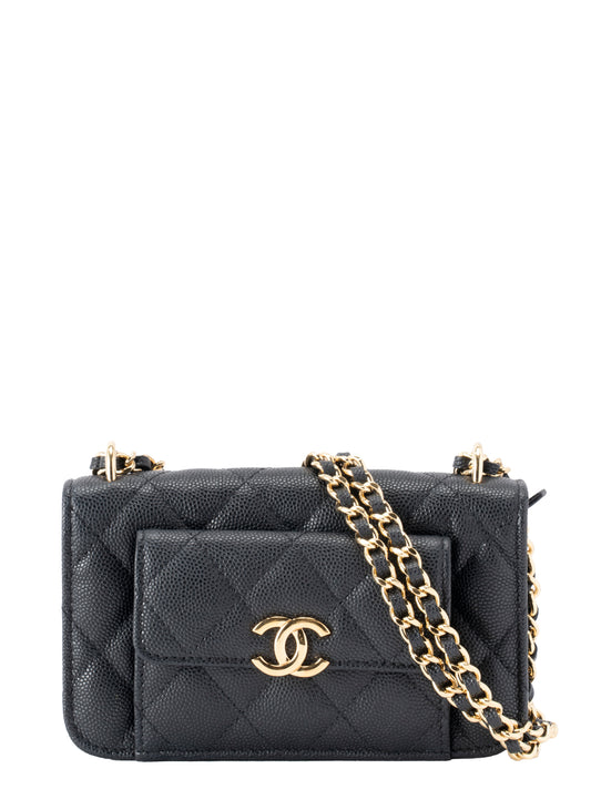 シャネル マトラッセ チェーンクラッチ ランダムシリアル キャビアスキン ブラック ゴールド金具