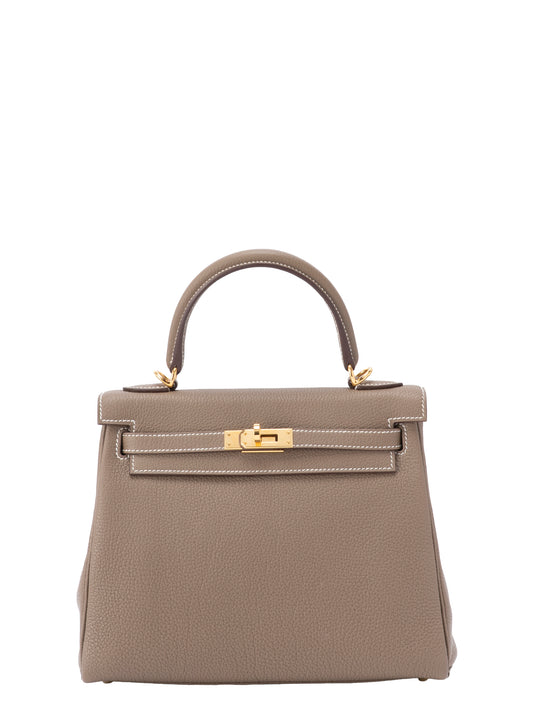 エルメス ケリー25 ハンドバッグ 内縫い B刻:2023年 トゴ エトゥープ18 ゴールド金具