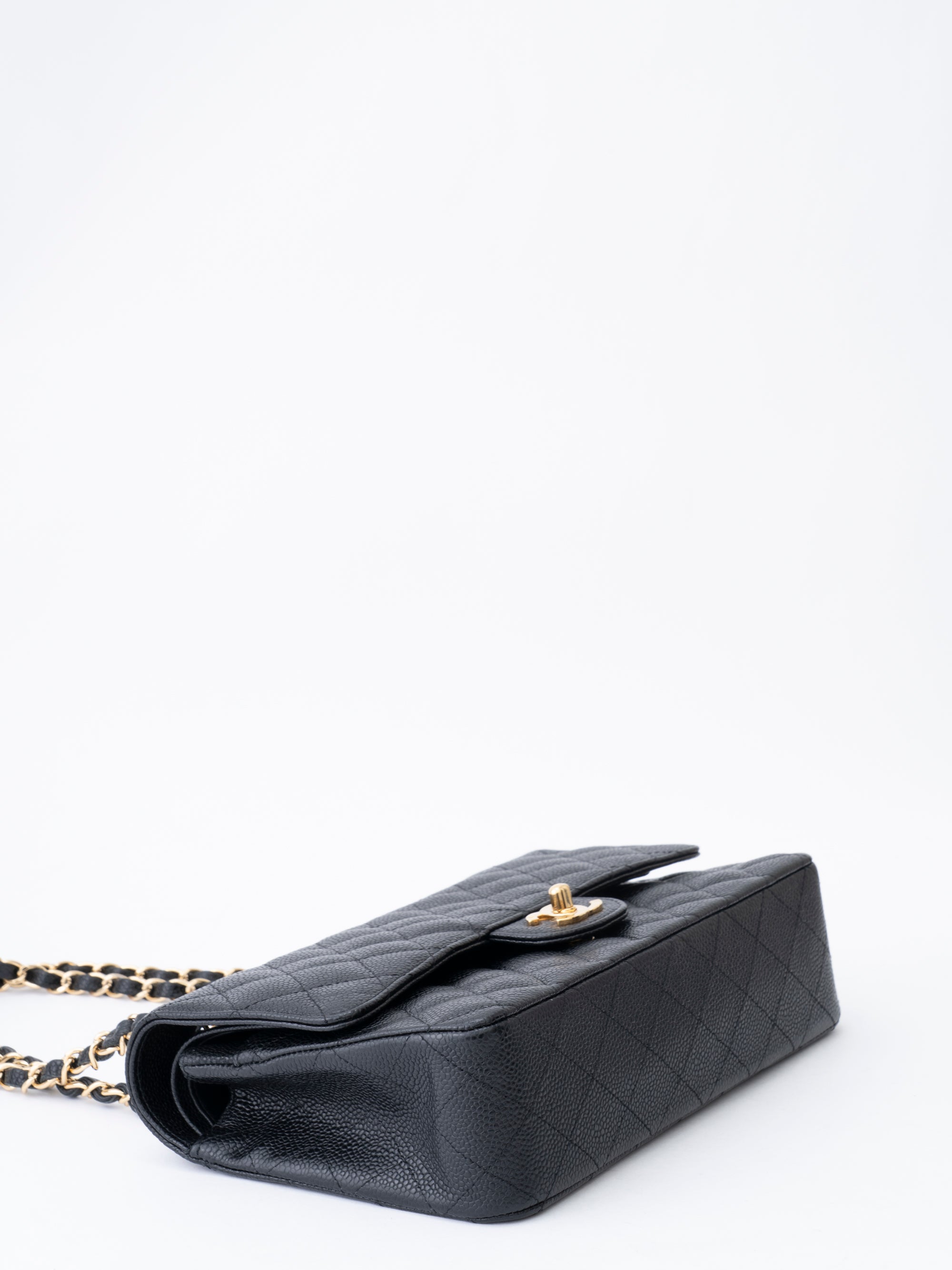 Chanel W Flap Matelassé 25 Shoulder Bag Caviar Skin Black Gold Hardware