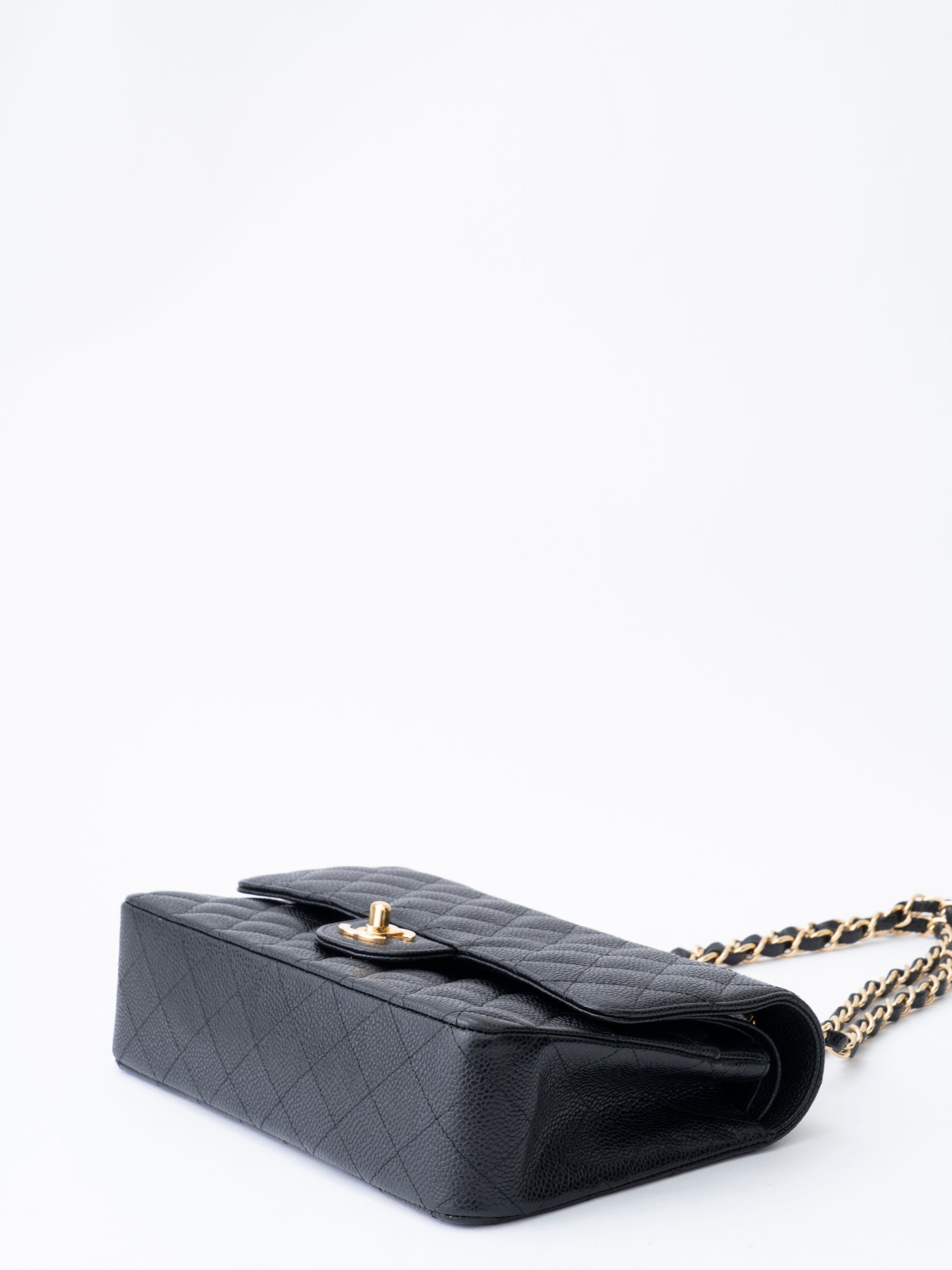 Chanel W Flap Matelassé 25 Shoulder Bag Caviar Skin Black Gold Hardware
