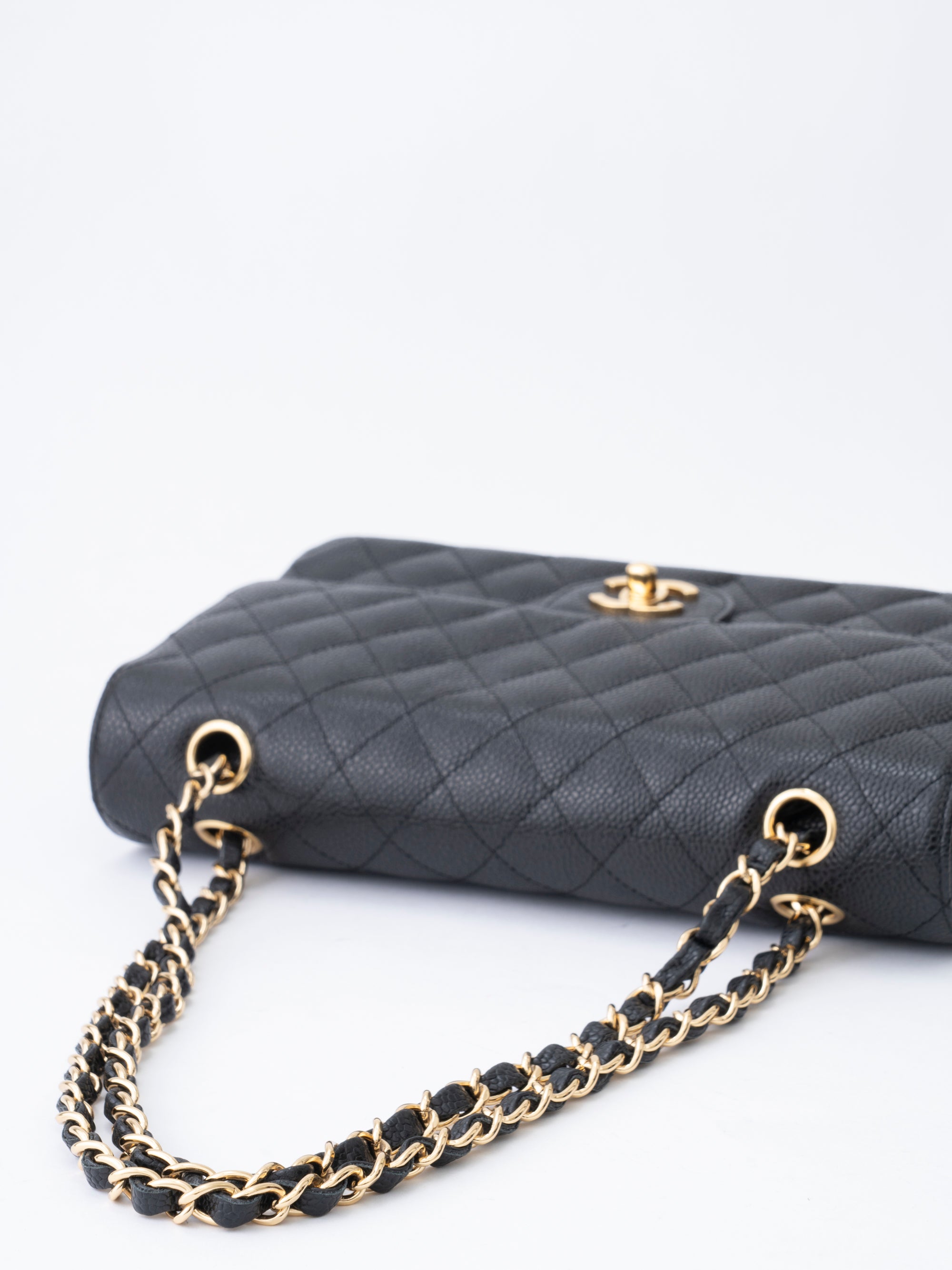 Chanel W Flap Matelassé 25 Shoulder Bag Caviar Skin Black Gold Hardware