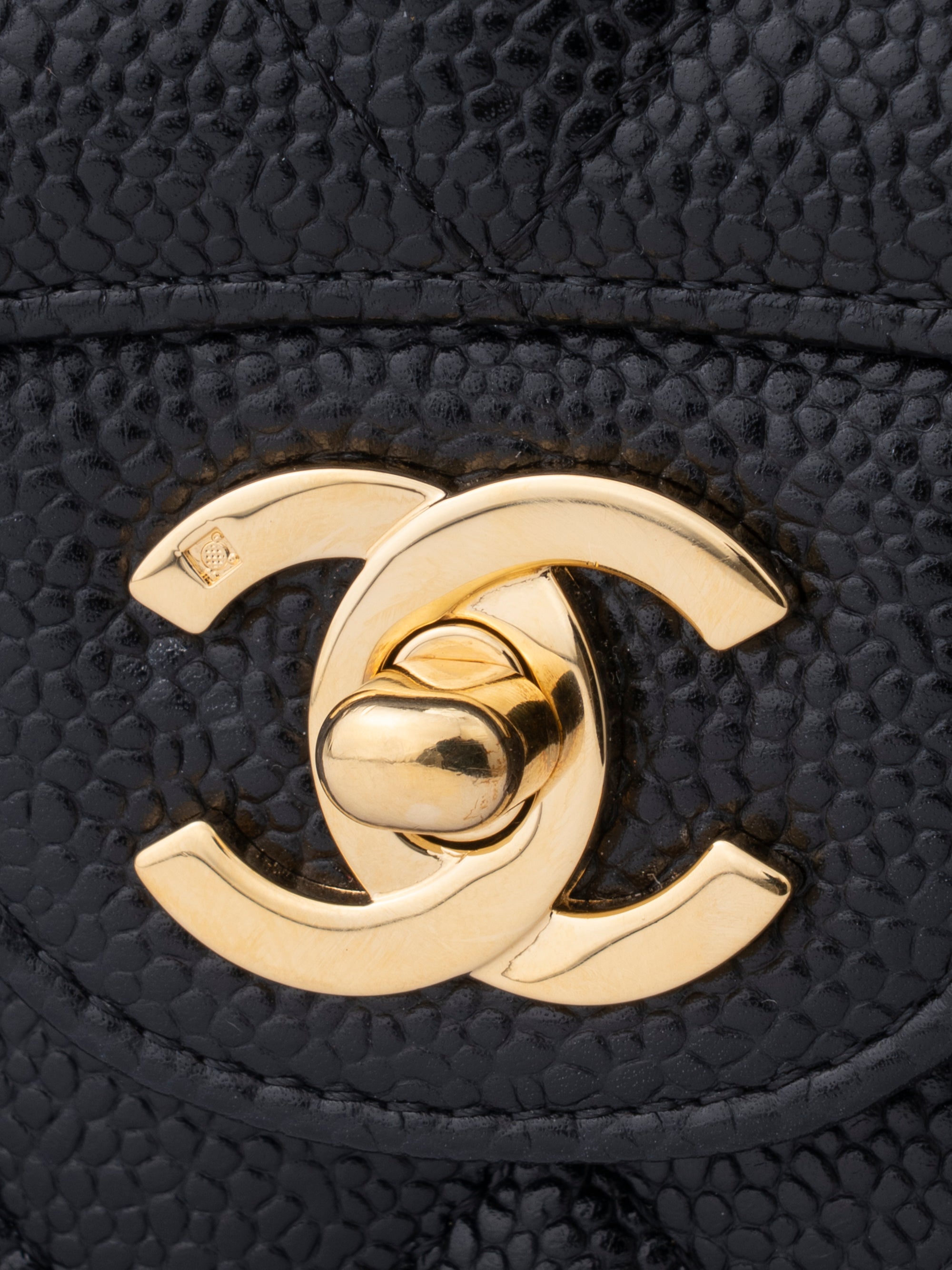 Chanel W Flap Matelassé 25 Shoulder Bag Caviar Skin Black Gold Hardware