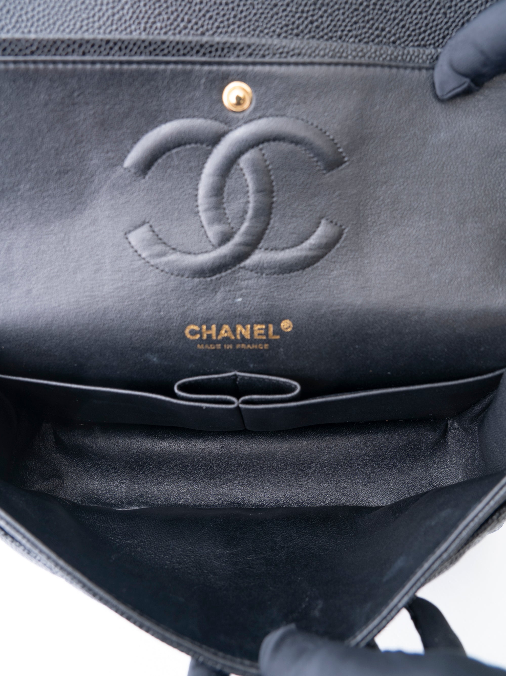 Chanel W Flap Matelassé 25 Shoulder Bag Caviar Skin Black Gold Hardware