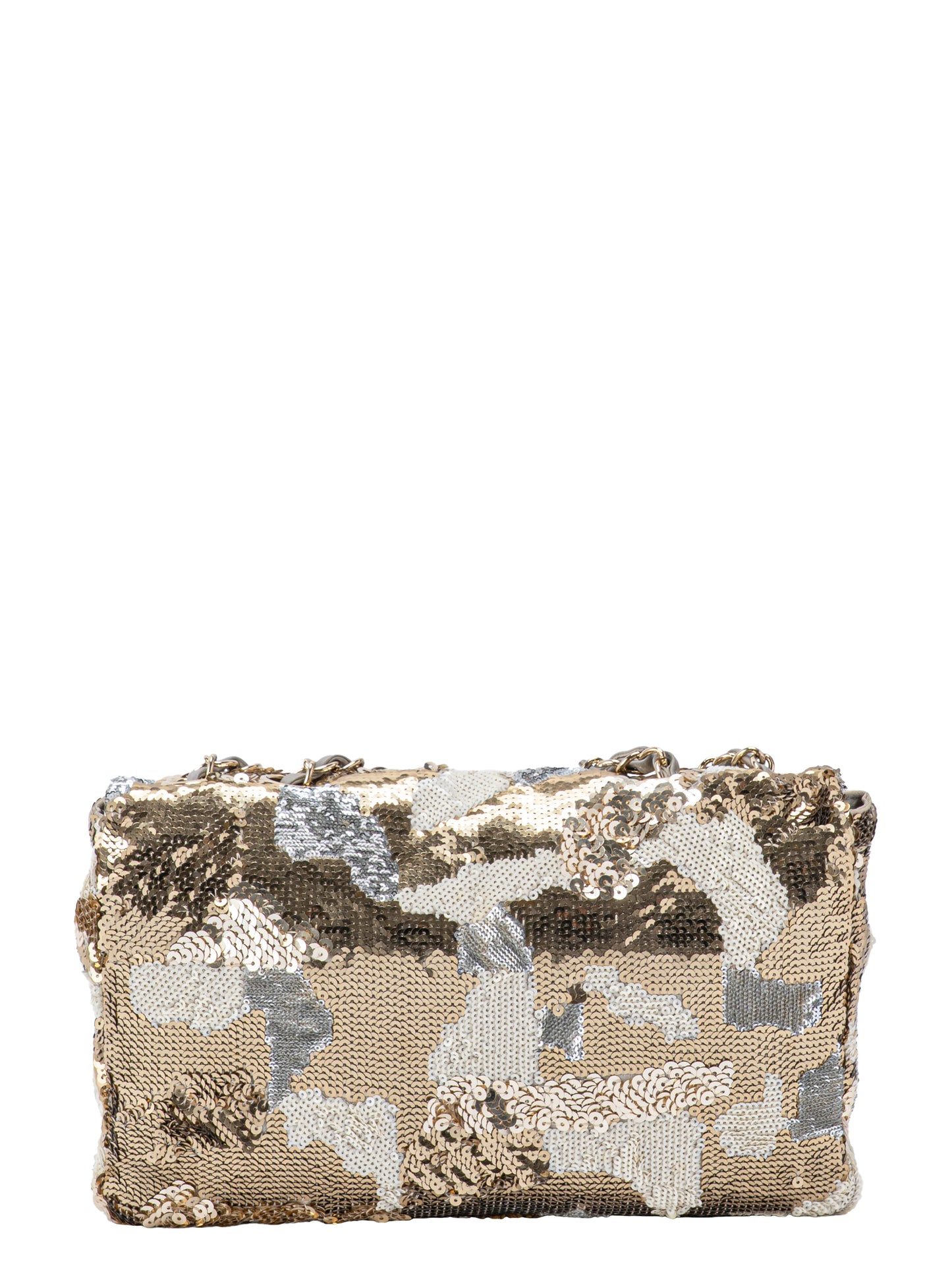 シャネル ココマーク フラップチェーンショルダーバッグ スパンコール ゴールド×ホワイト ゴールド金具