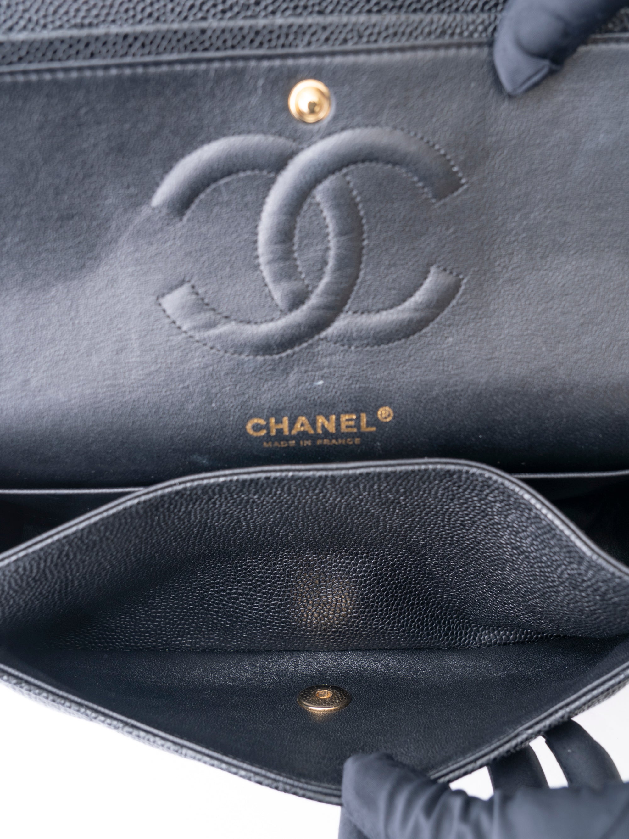 Chanel W Flap Matelassé 25 Shoulder Bag Caviar Skin Black Gold Hardware