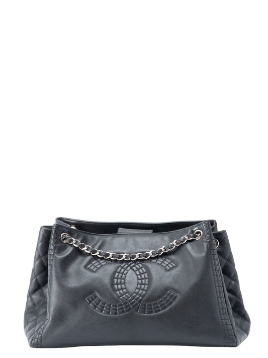 シャネル ココマーク チェーントートバッグ カーフスキン ブラック シルバー金具