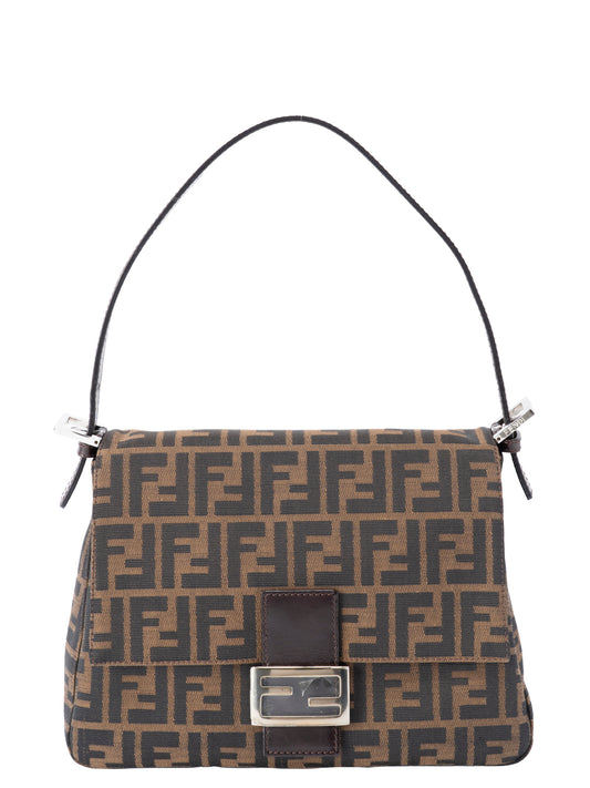 フェンディ ズッカ マンマバケット ショルダーバッグ キャンバス ブラウン シルバー金具