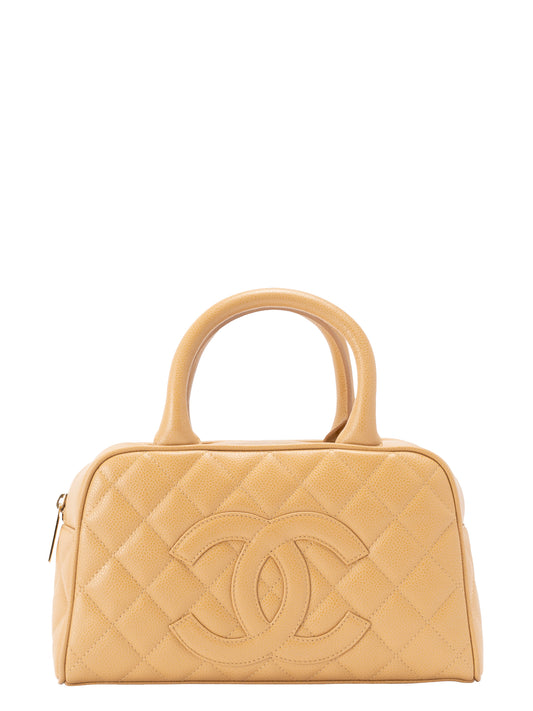 シャネル マトラッセ ハンドバッグ キャビアスキン ベージュ ゴールド金具