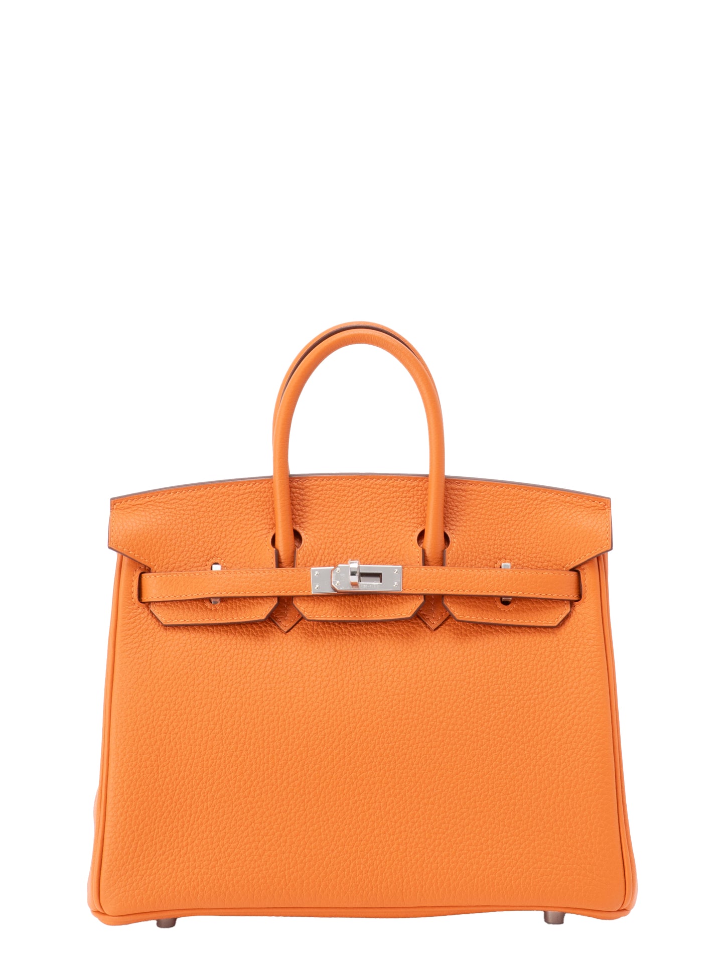 エルメス バーキン25 ハンドバッグ K刻:2025年 トゴ オレンジ93 シルバー金具 新品
