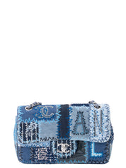 CHANEL Patchwork Chain Shoulder Bag Denim Multicolor Silver Hardware