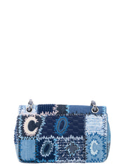 CHANEL Patchwork Chain Shoulder Bag Denim Multicolor Silver Hardware