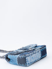 CHANEL Patchwork Chain Shoulder Bag Denim Multicolor Silver Hardware
