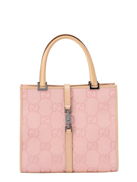 グッチ ジャッキーライン ハンドバッグ キャンバス ピンク×ベージュ シルバー金具