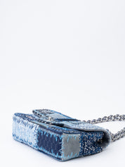 CHANEL Patchwork Chain Shoulder Bag Denim Multicolor Silver Hardware