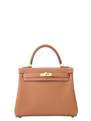 Hermès Kelly 25 Handbag, Interior Stitched, G Stamp: 2026, Togo Gold 37, Gold Hardware, New