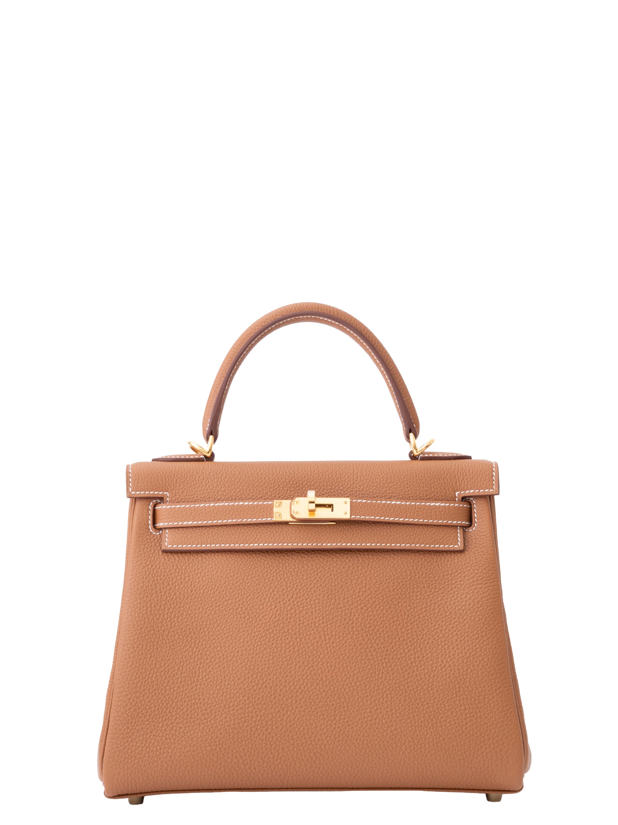 Hermès Kelly 25 Handbag, Interior Stitched, G Stamp: 2026, Togo Gold 37, Gold Hardware, New