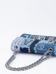 CHANEL Patchwork Chain Shoulder Bag Denim Multicolor Silver Hardware