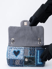 CHANEL Patchwork Chain Shoulder Bag Denim Multicolor Silver Hardware
