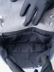 CHANEL Patchwork Chain Shoulder Bag Denim Multicolor Silver Hardware