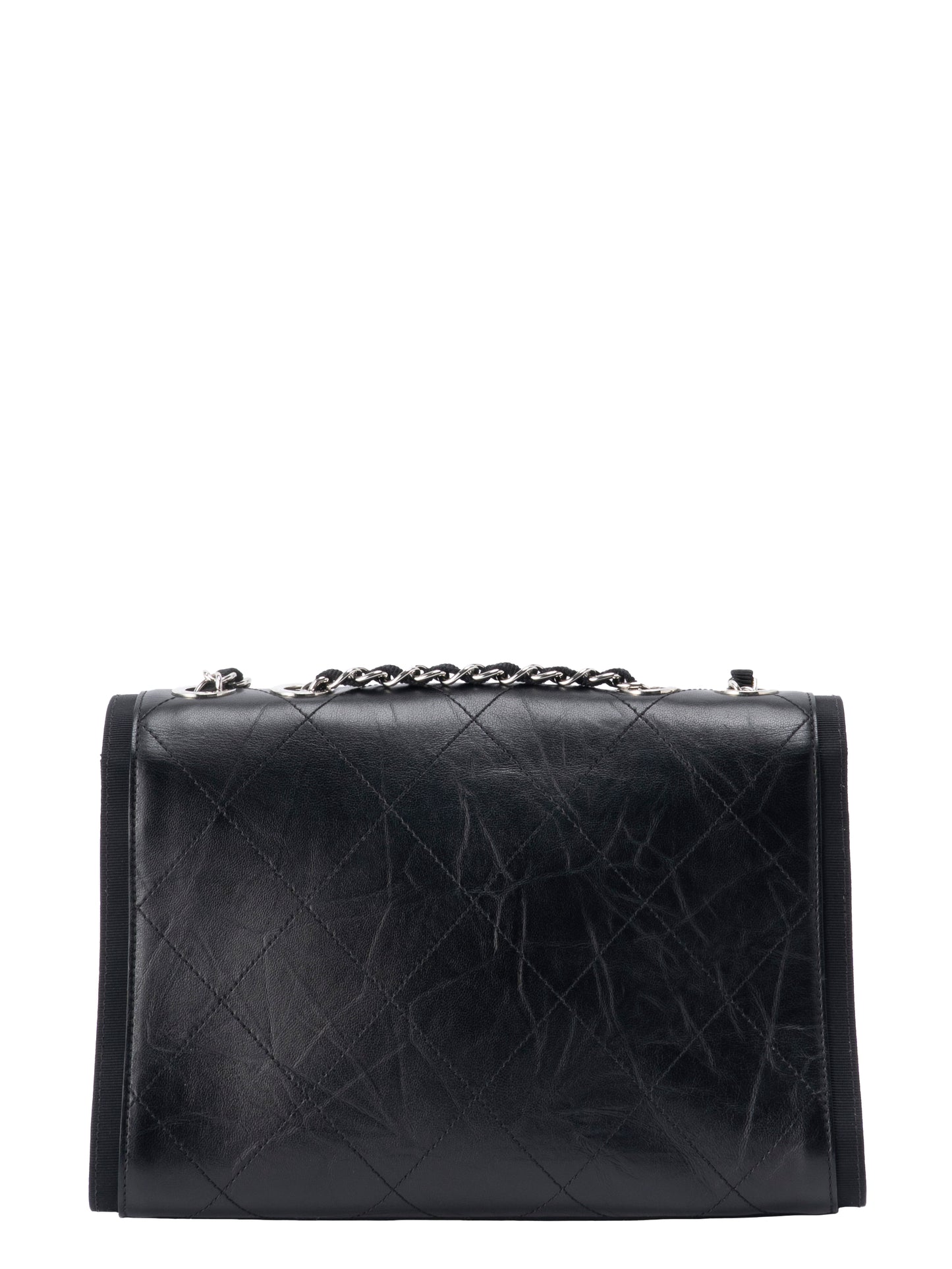 シャネル マトラッセ シングルフラップチェーンショルダーバッグ カーフスキン ブラック シルバー金具