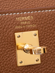Hermès Kelly 25 Handbag, Interior Stitched, G Stamp: 2026, Togo Gold 37, Gold Hardware, New