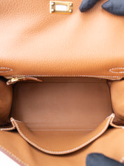 Hermès Kelly 25 Handbag, Interior Stitched, G Stamp: 2026, Togo Gold 37, Gold Hardware, New