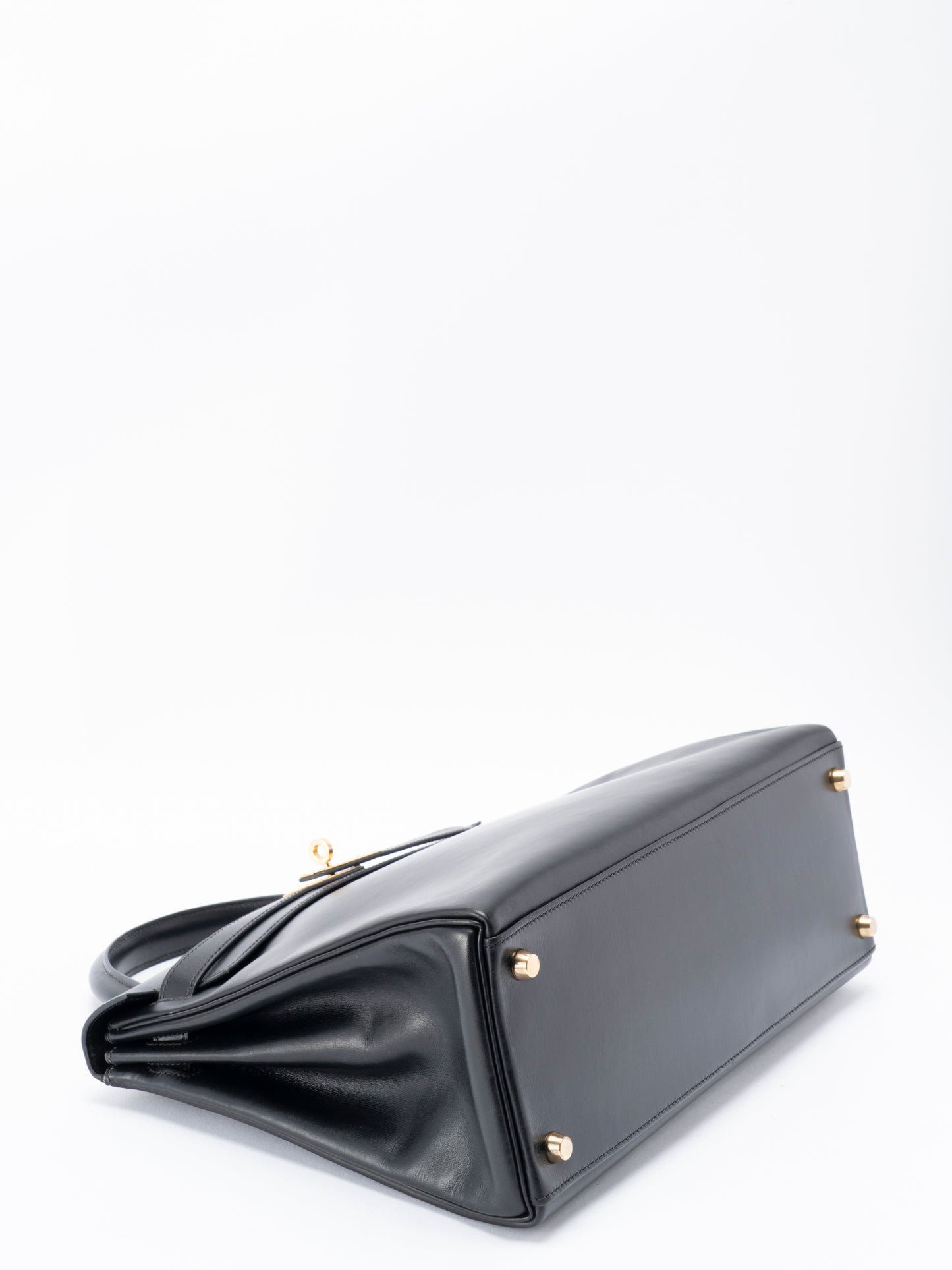 エルメス ケリー32 ハンドバッグ 内縫い □E刻:2001年 ボックスカーフ ブラック ゴールド金具