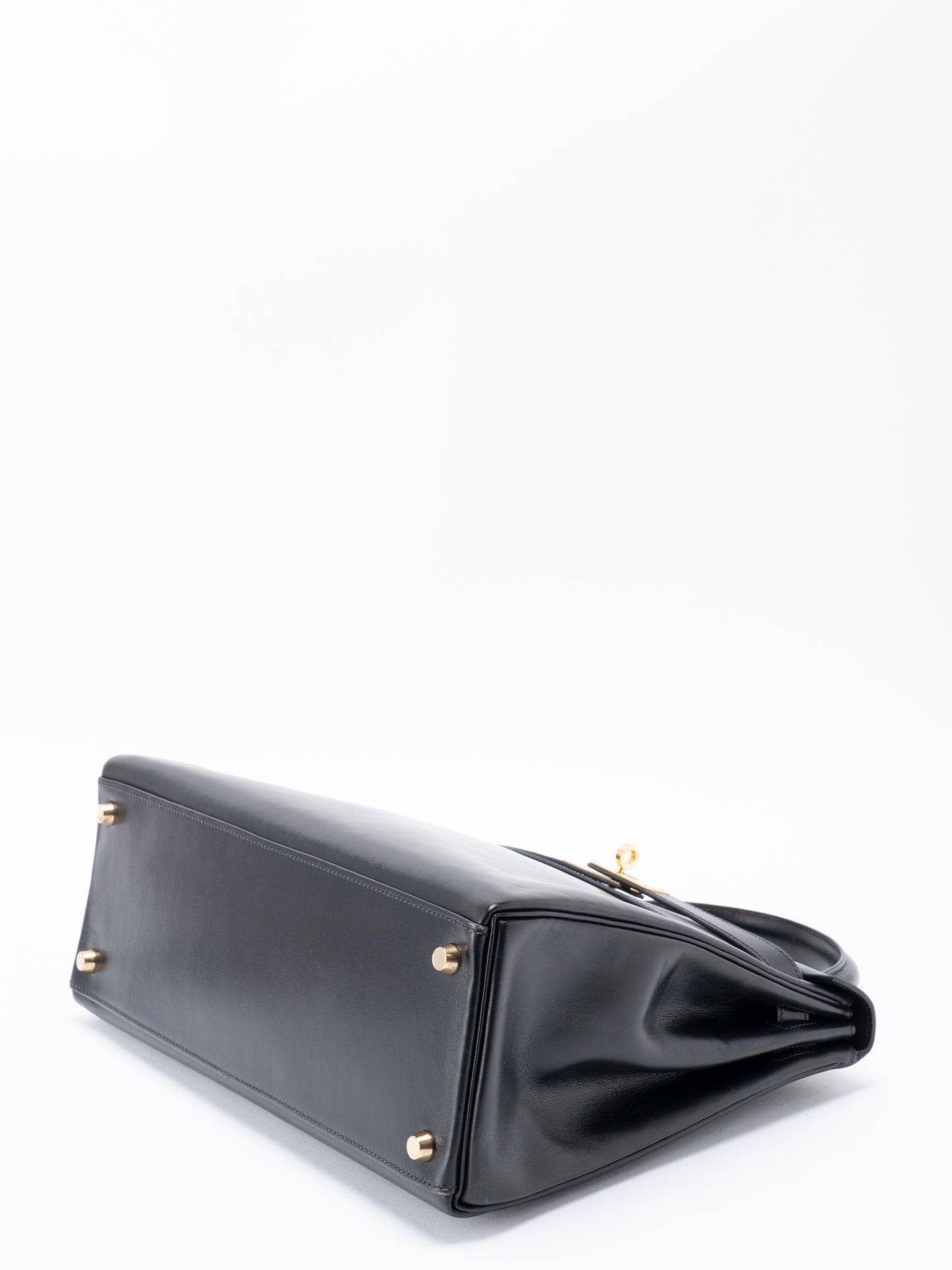 エルメス ケリー32 ハンドバッグ 内縫い □E刻:2001年 ボックスカーフ ブラック ゴールド金具