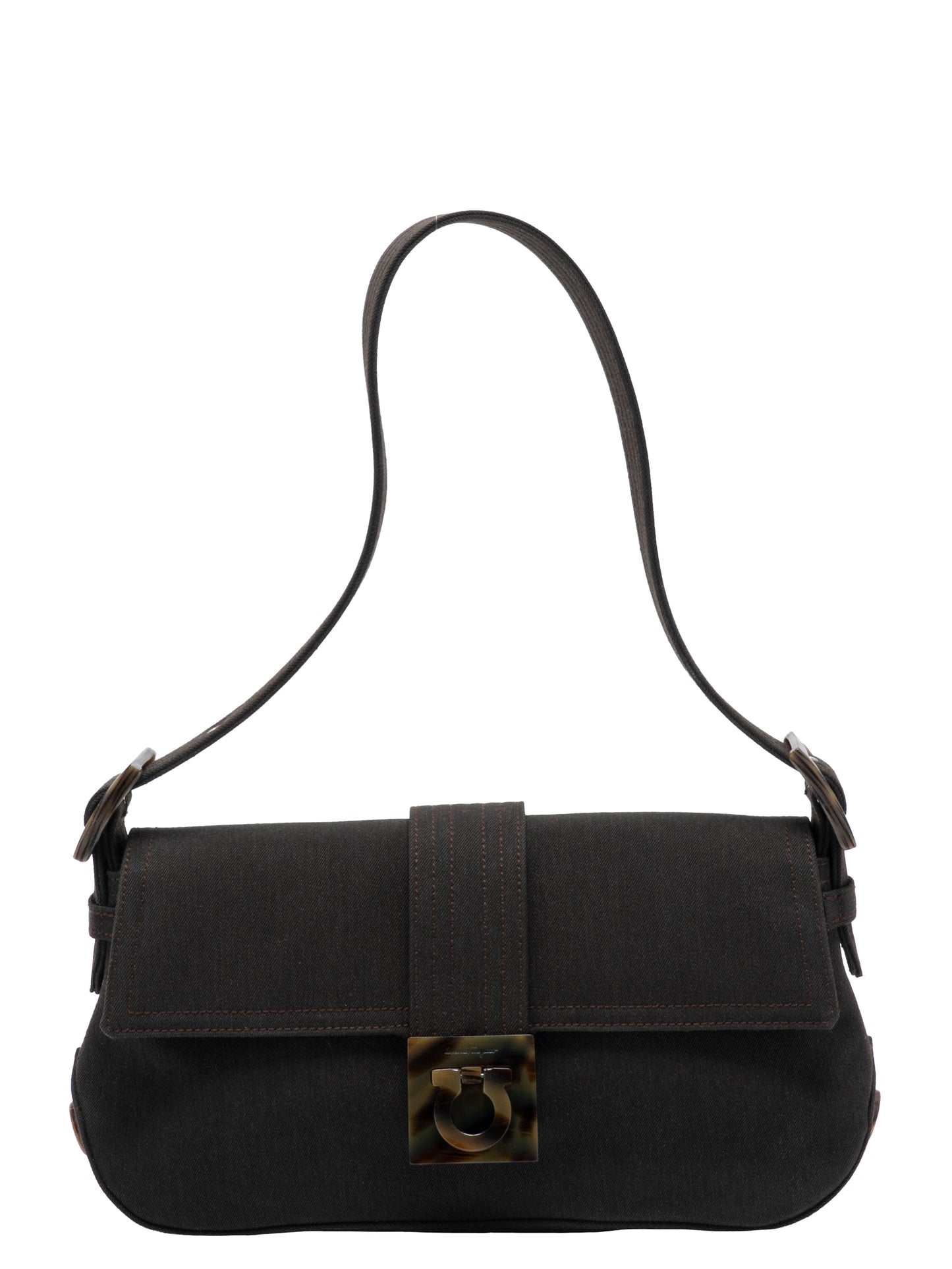 フェラガモ べっ甲柄 ガンチーニ ワンショルダーバッグ キャンバス ブラウン