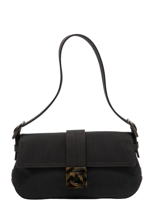 フェラガモ べっ甲柄 ガンチーニ ワンショルダーバッグ キャンバス ブラウン