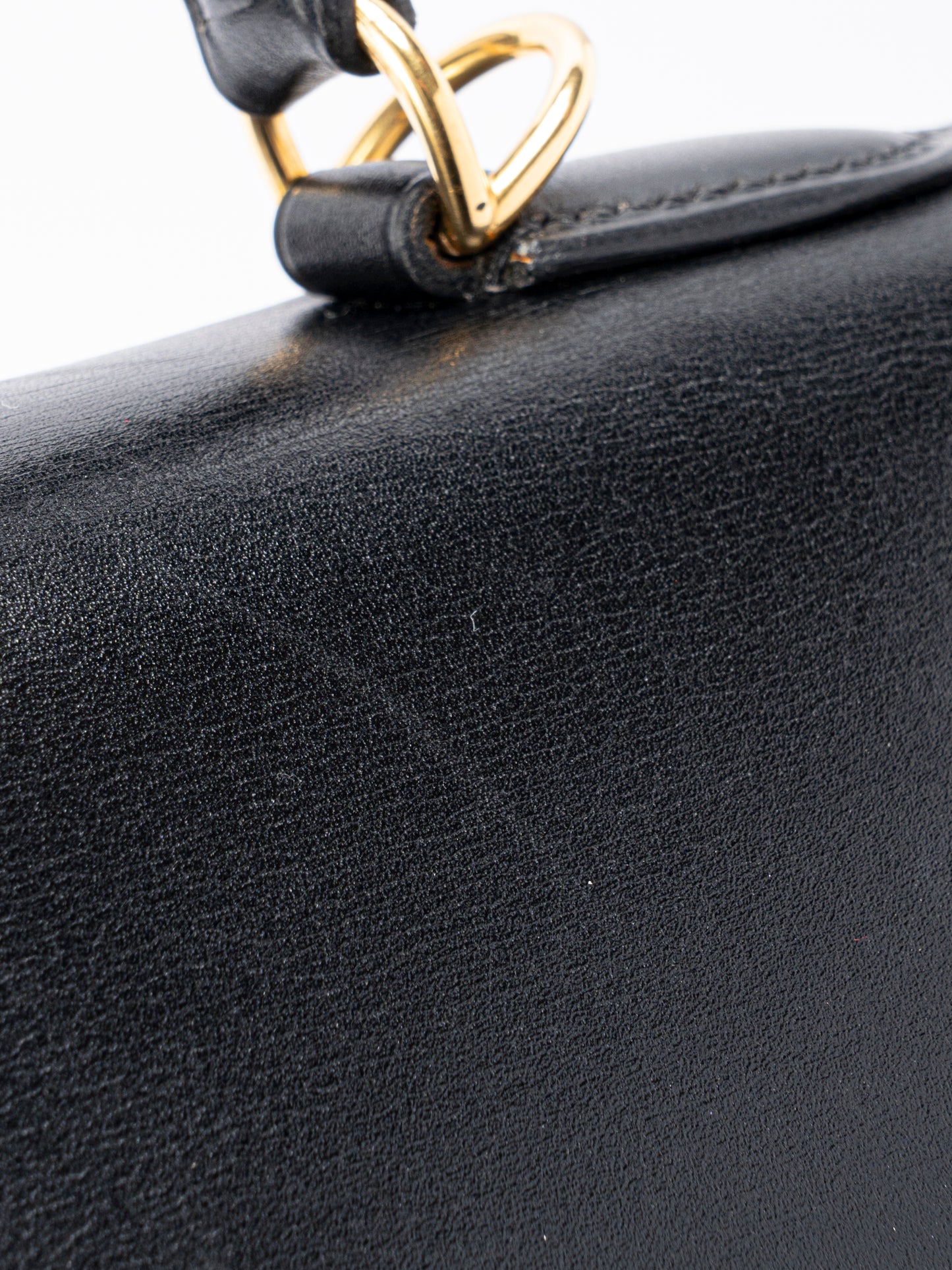 エルメス ケリー32 ハンドバッグ 内縫い □E刻:2001年 ボックスカーフ ブラック ゴールド金具