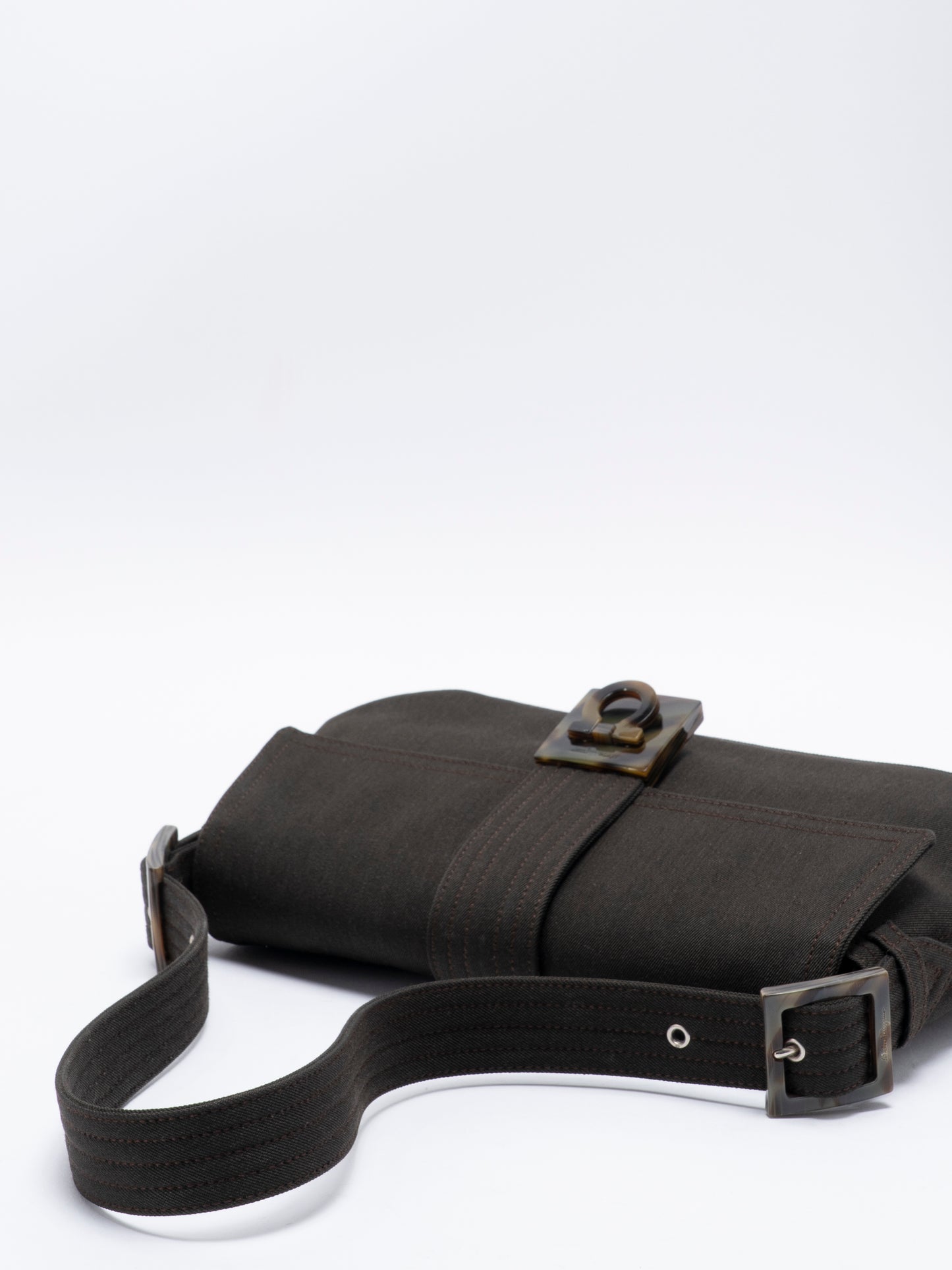 フェラガモ べっ甲柄 ガンチーニ ワンショルダーバッグ キャンバス ブラウン