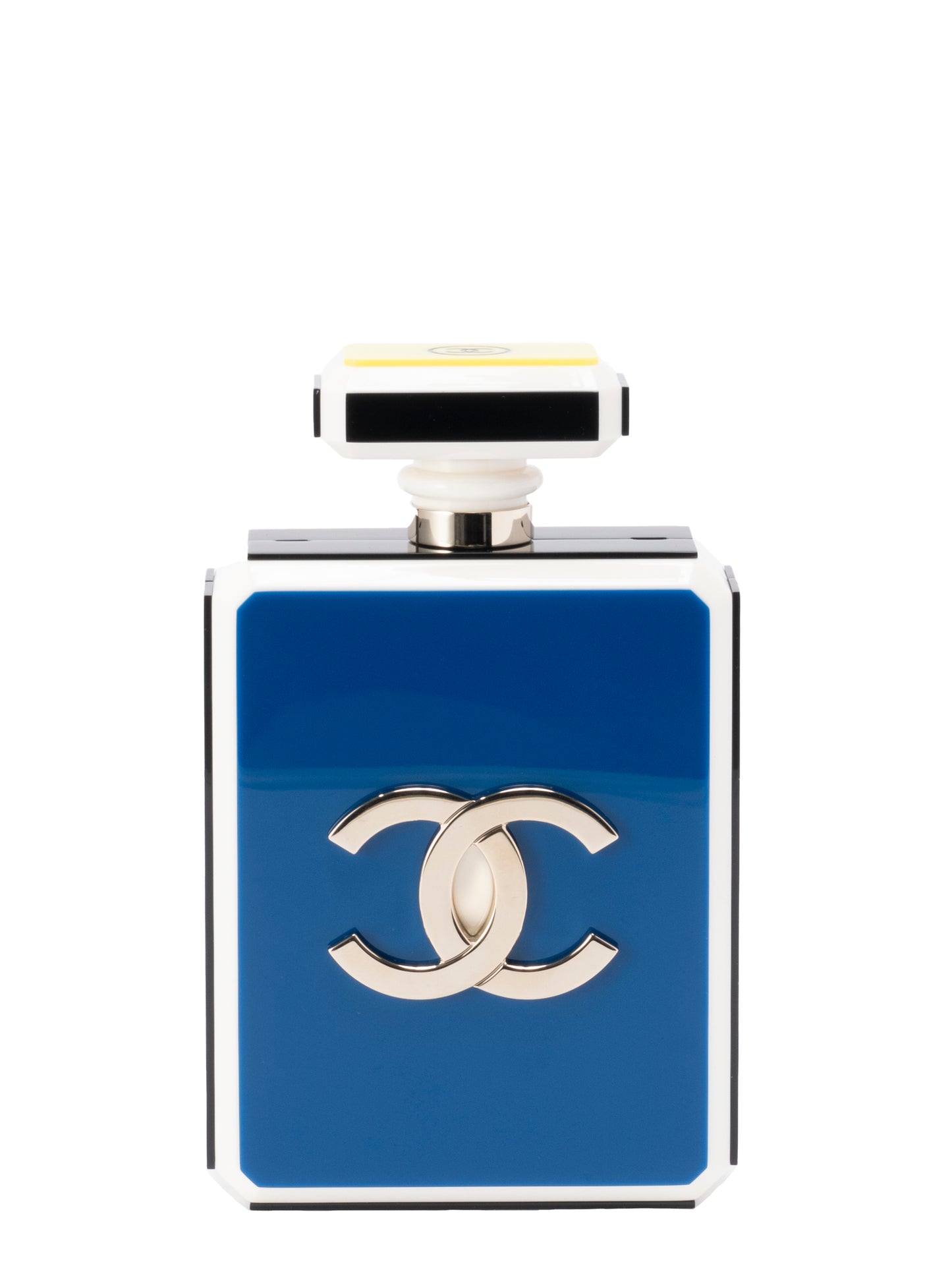 シャネル 香水ボトルチェーンイブニングバッグ チェーンショルダーバッグ シリアルプレート プレキシガラス エナメル マルチカラー ゴールド金具