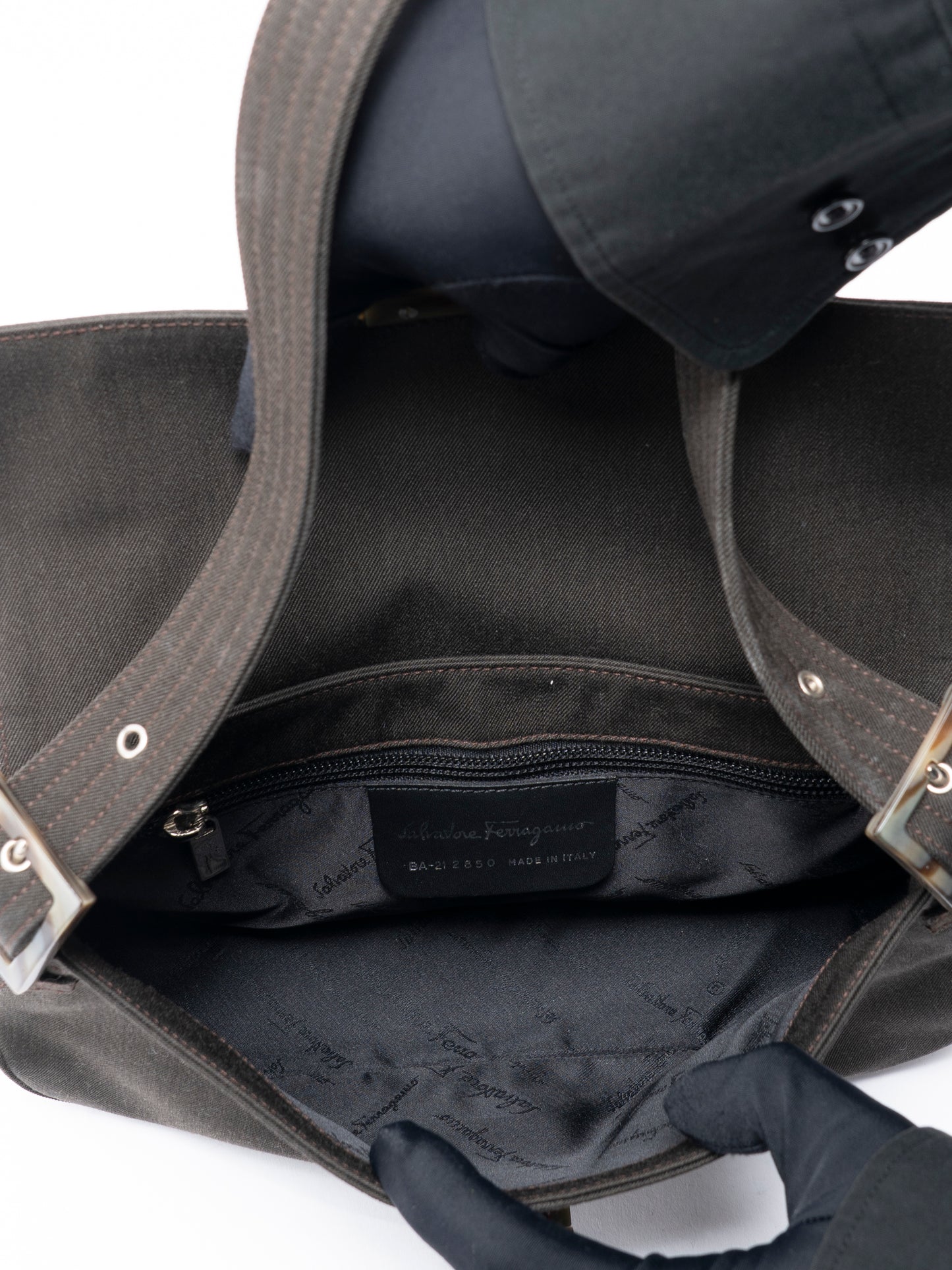 フェラガモ べっ甲柄 ガンチーニ ワンショルダーバッグ キャンバス ブラウン