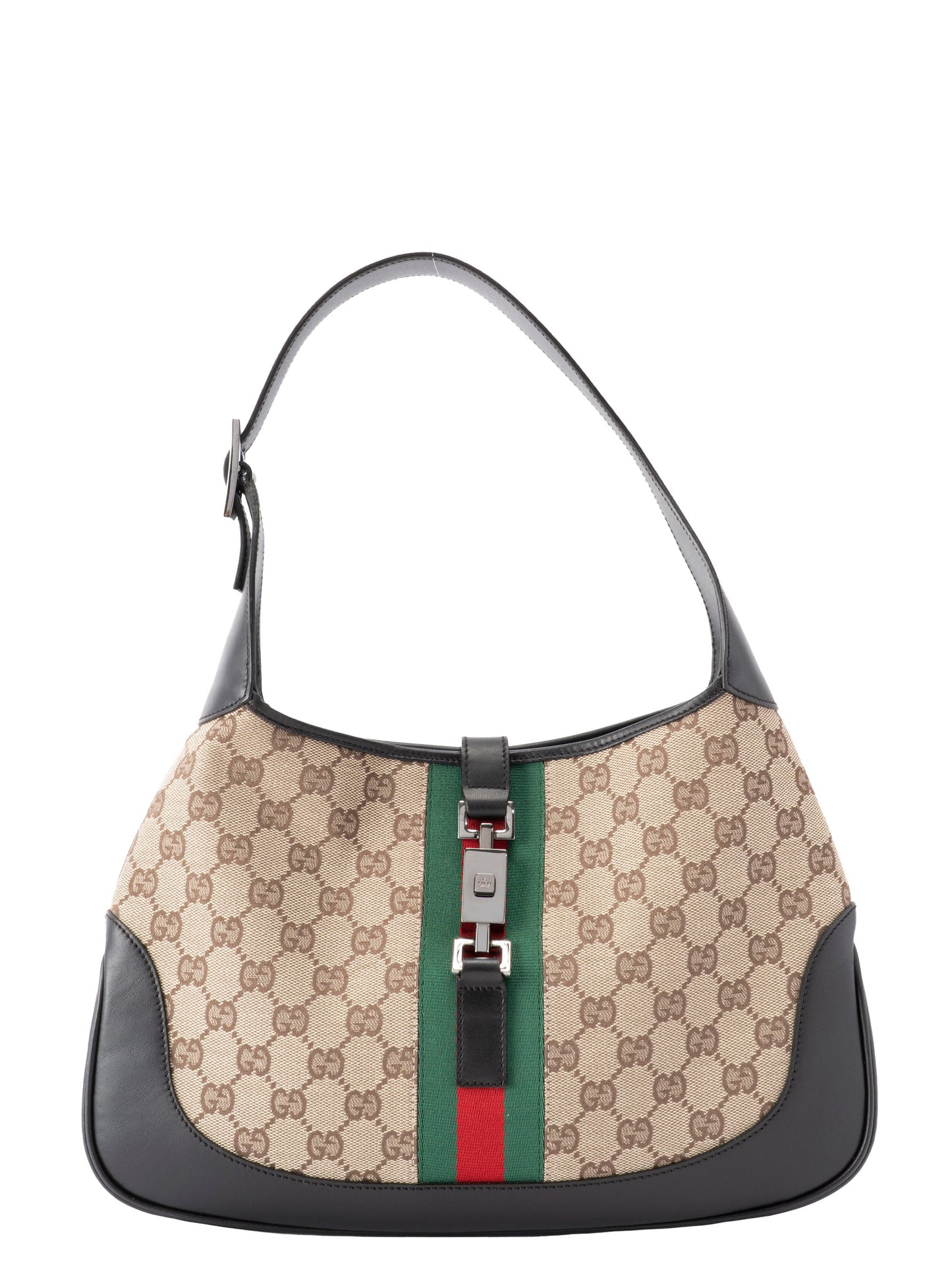 グッチ ジャッキー GGキャンバス シェリーライン ショルダーバッグ キャンバス ベージュ×ブラウン ゴールド金具