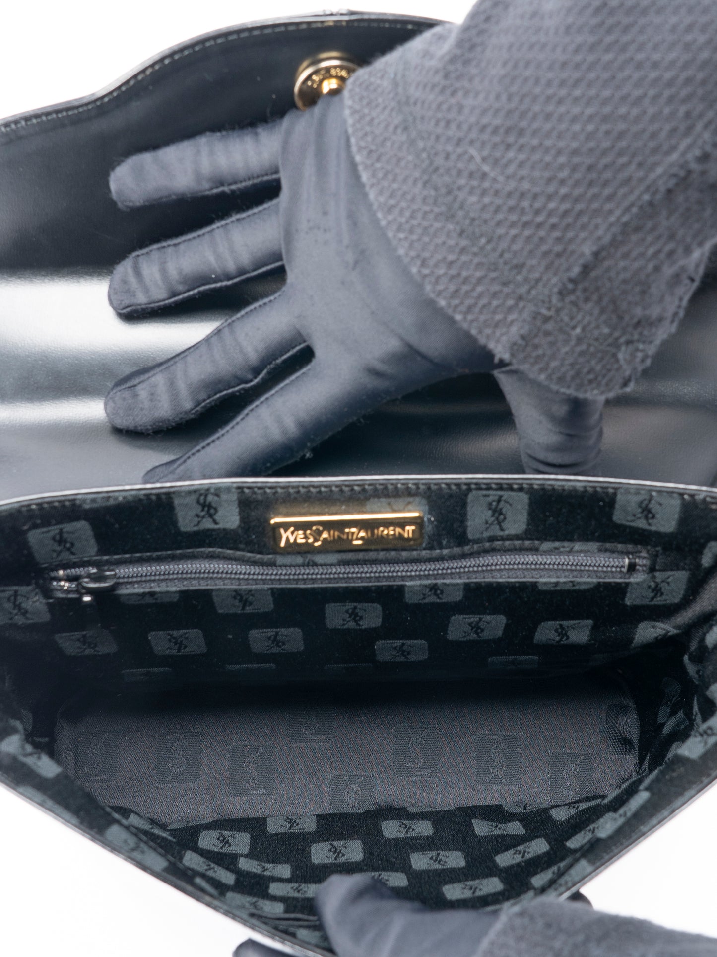 サンローラン トップハンドル 2WAYハンドバッグ レザー ブラック ゴールド金具