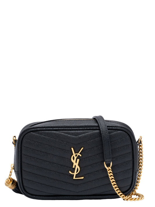 サンローラン ルー フリンジ チェーンショルダーバッグ レザー ブラック ゴールド金具