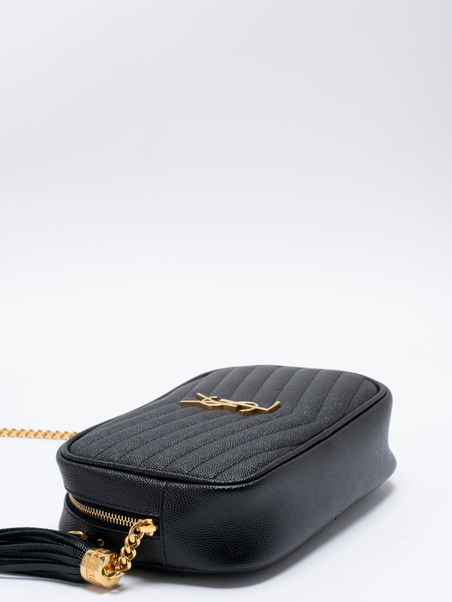 サンローラン ルー フリンジ チェーンショルダーバッグ レザー ブラック ゴールド金具