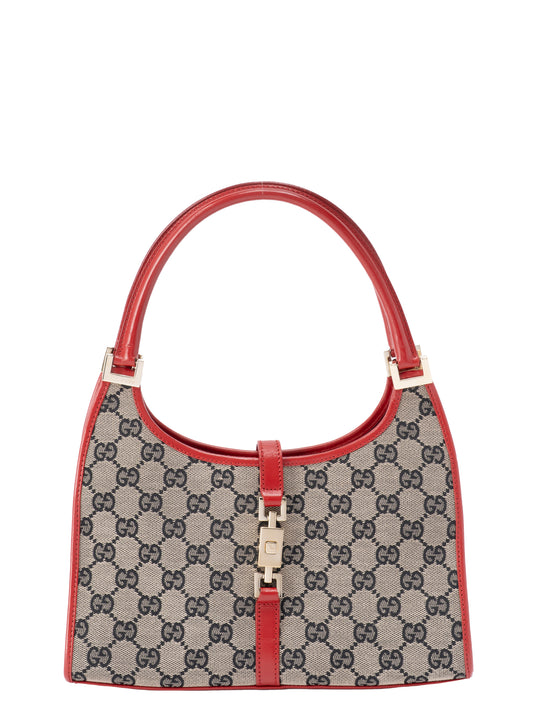 グッチ ジャッキー ハンドバッグ キャンバス ブラック×レッド ゴールド金具