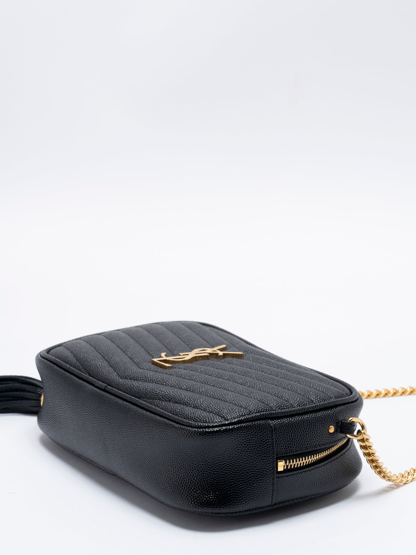 サンローラン ルー フリンジ チェーンショルダーバッグ レザー ブラック ゴールド金具