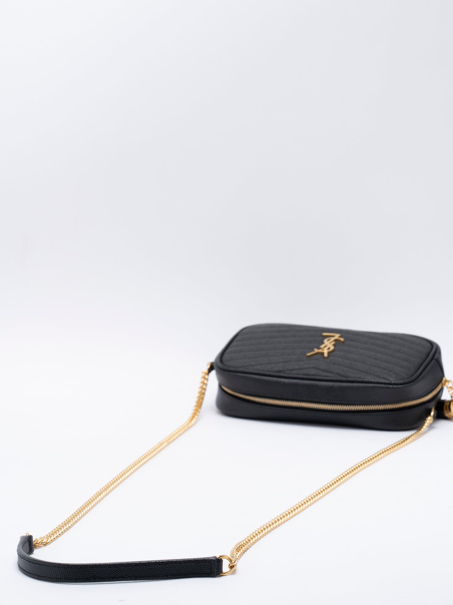 サンローラン ルー フリンジ チェーンショルダーバッグ レザー ブラック ゴールド金具