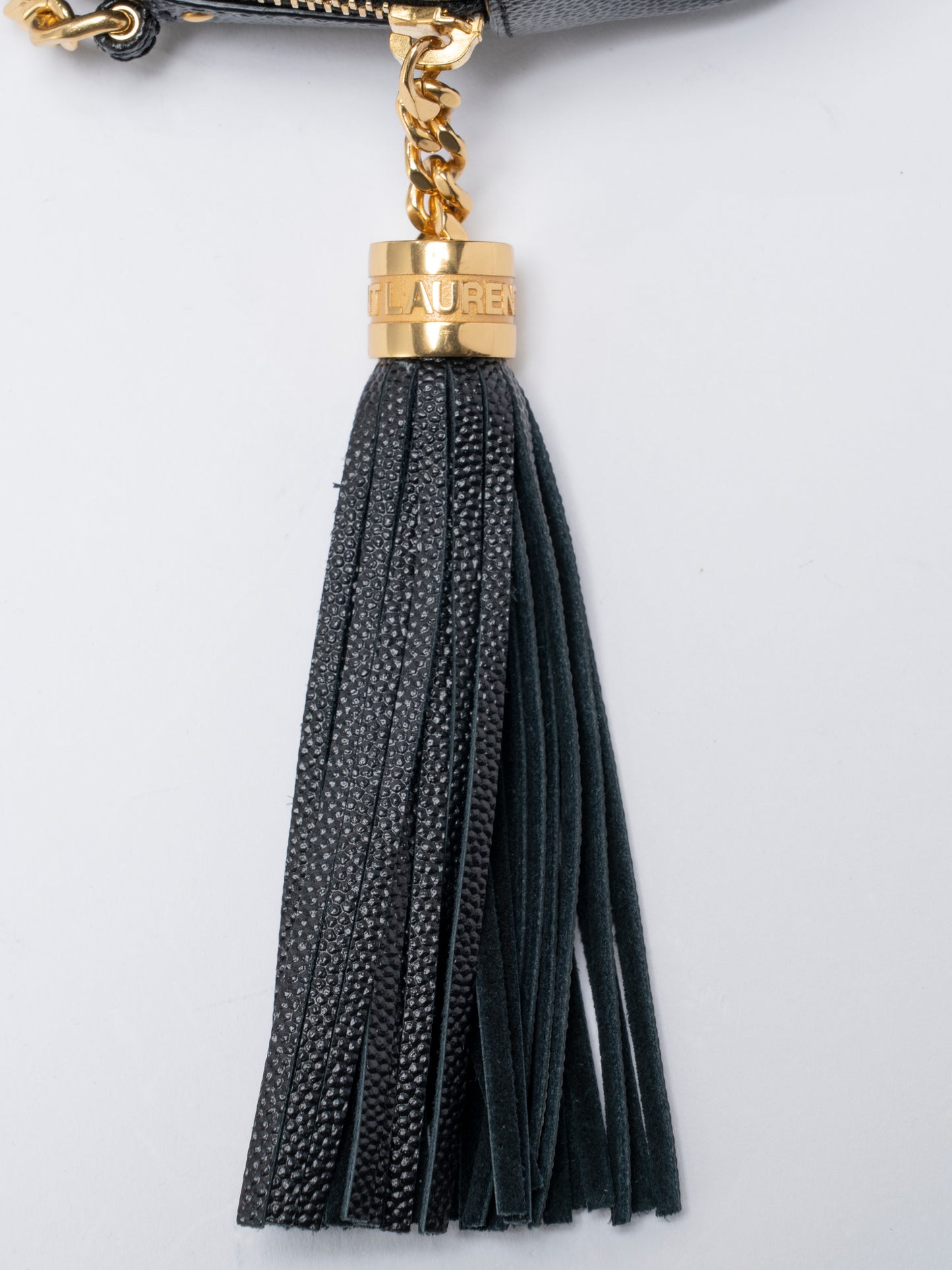 サンローラン ルー フリンジ チェーンショルダーバッグ レザー ブラック ゴールド金具