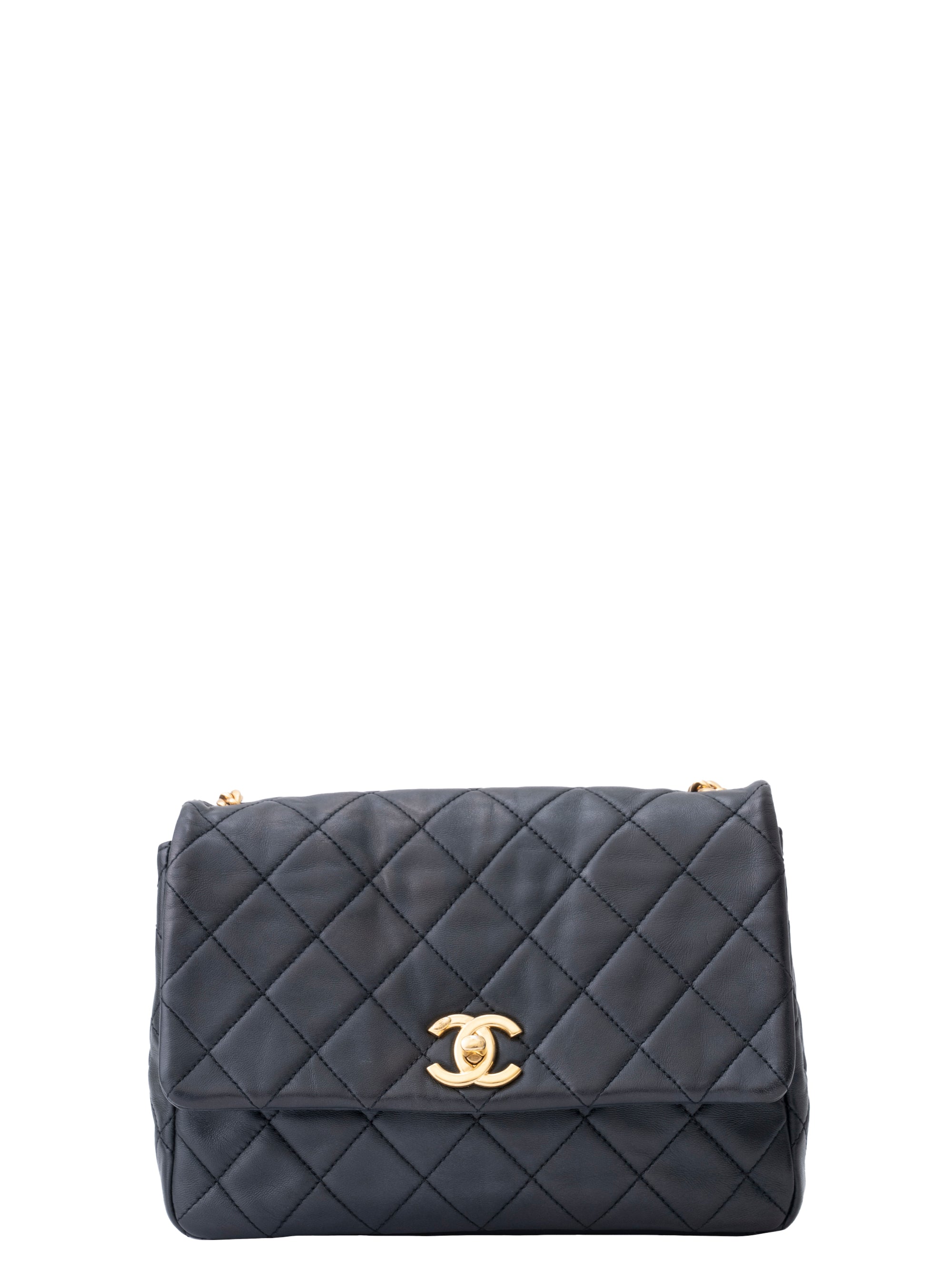 Chanel Matelassé Pearl Chain Shoulder Bag Lambskin Black Gold-Tone Hardware