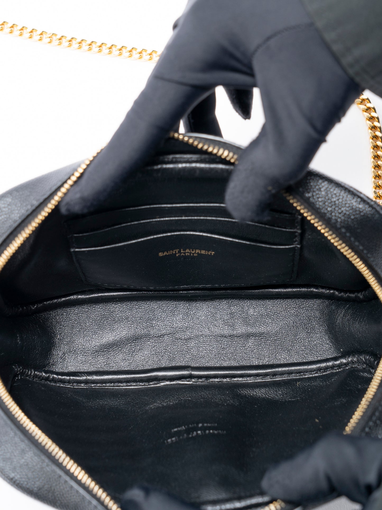 サンローラン ルー フリンジ チェーンショルダーバッグ レザー ブラック ゴールド金具