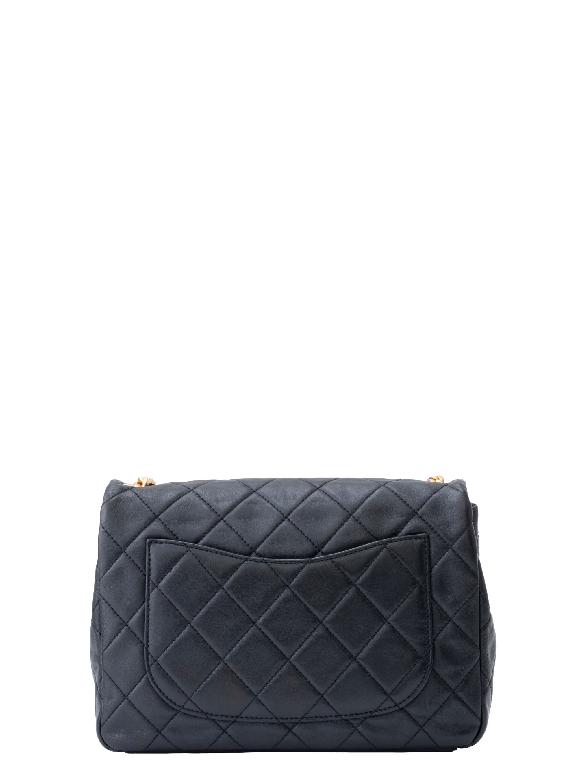 Chanel Matelassé Pearl Chain Shoulder Bag Lambskin Black Gold-Tone Hardware
